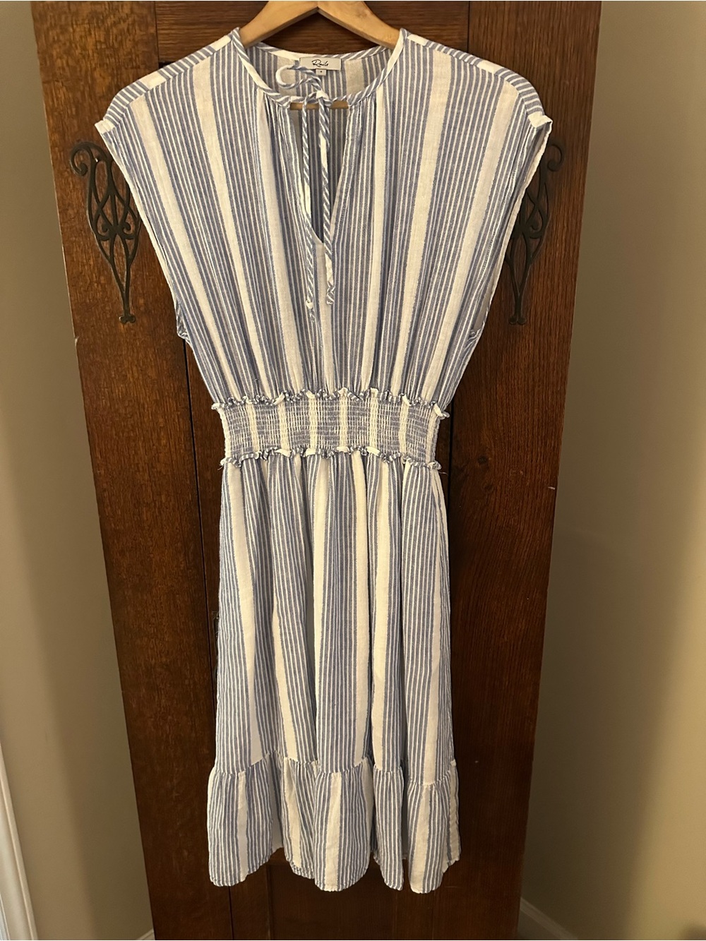 Rails Ashlyn Levanzo Blue and WhiteStriped V-Neck Midi Dress Size Small - Picture 2 of 9